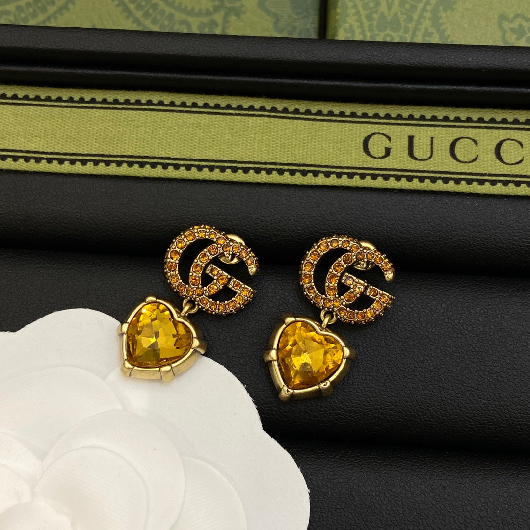 18K Double Gucci Yellow Crystal Earrings