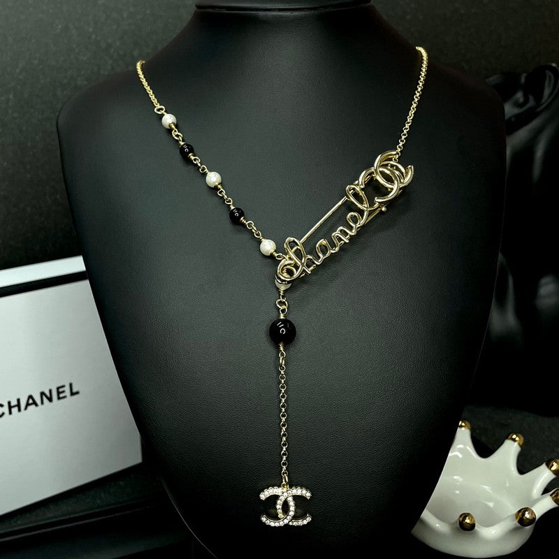 18K  Chanel Rhinestone Pearl Letter Necklace
