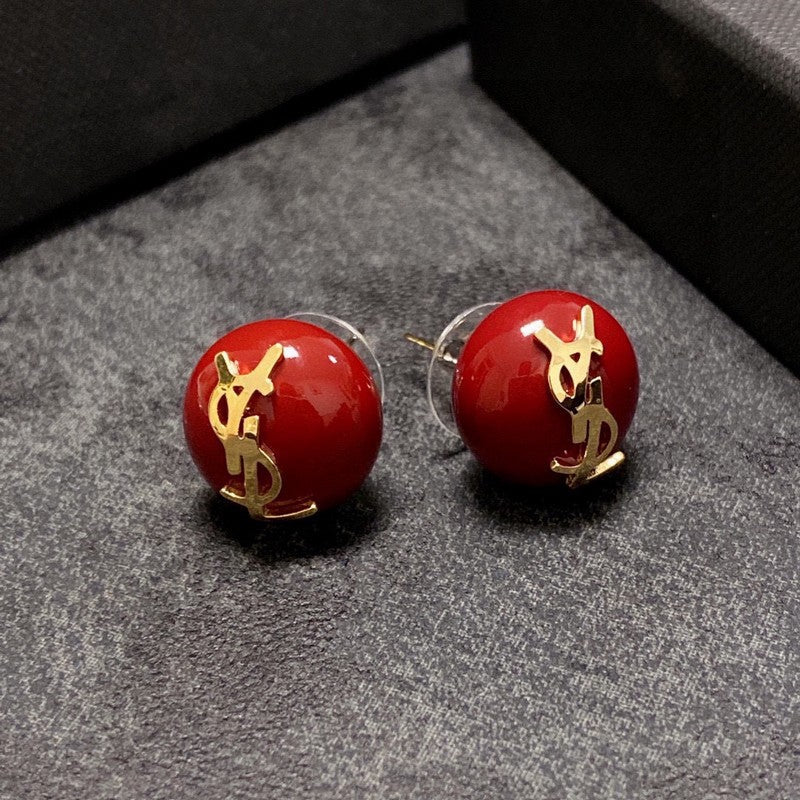 18K YSL White & Red Earrings