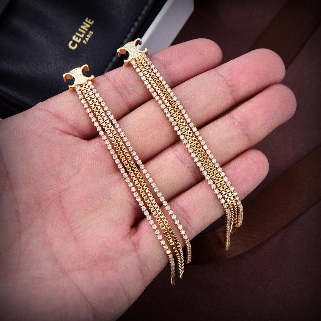 18K Celine Diamonds Long Earrings
