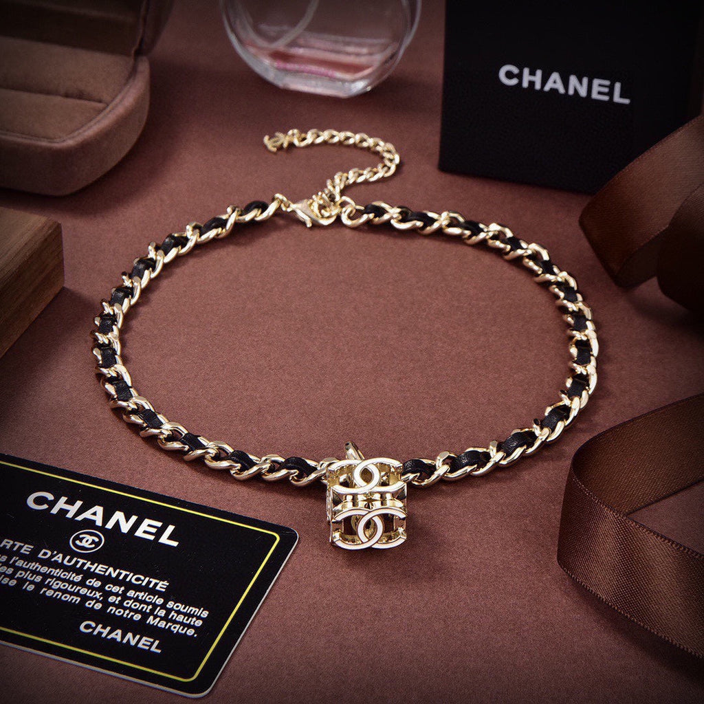 18K  Chanel Leather Choker Necklace