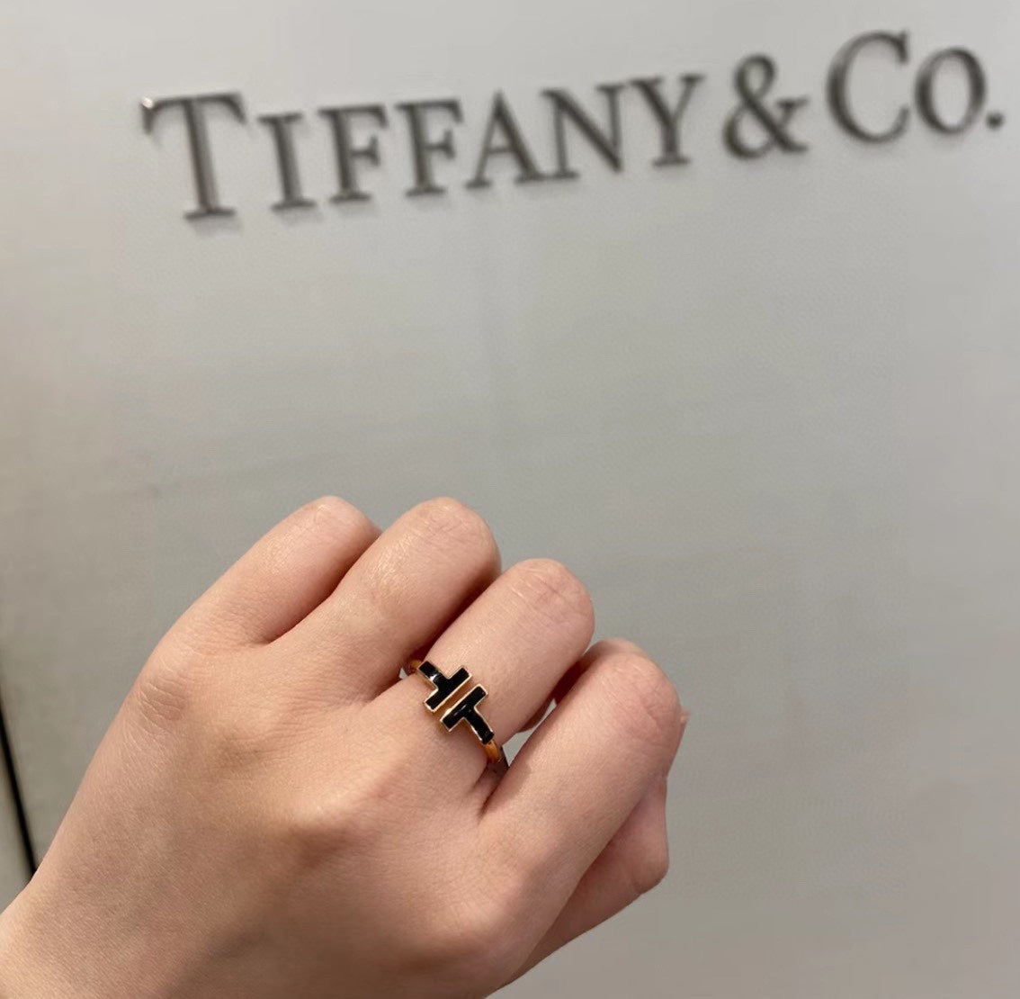 18K Tiffany Black Onyx Wire Ring