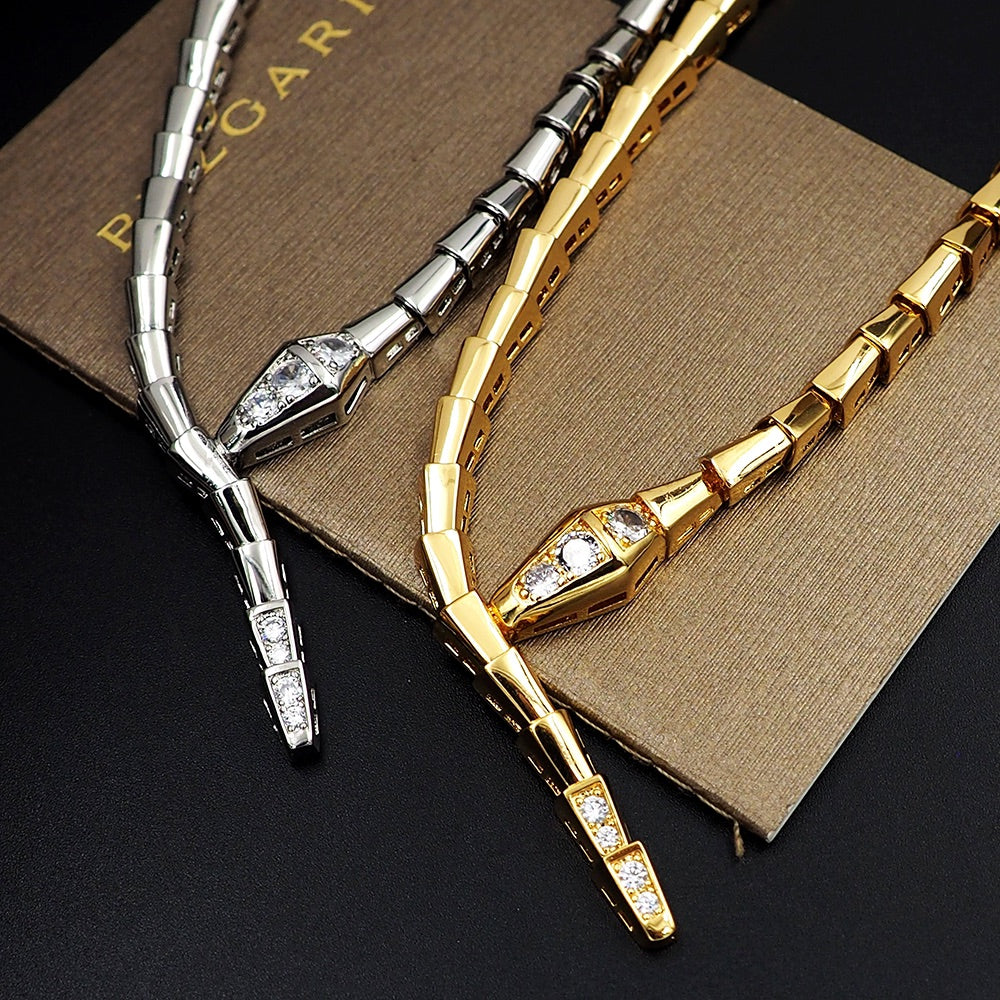 18K BVLGARI Serpenti Viper Demi-Pave Diamonds Necklace