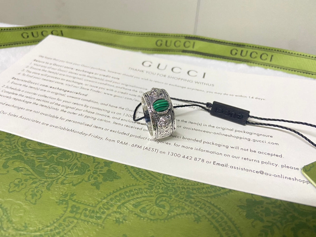 Double Gucci Feline Garden Green Ring