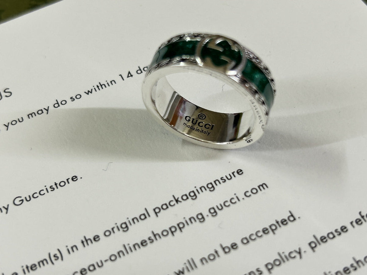 Double Gucci Interlocking Gucci Turquoise Enamel Ring