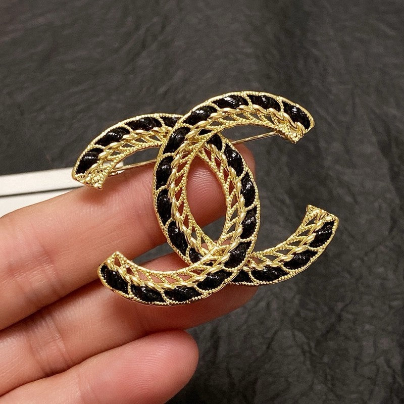 18K  Chanel Leather Gold Brooch