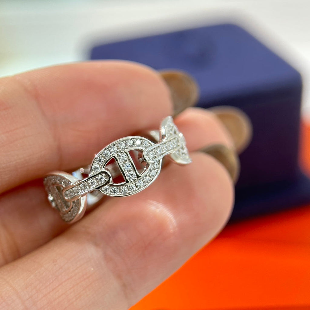 18K Chaine d'Ancre Enchainee Diamond Hermes Ring