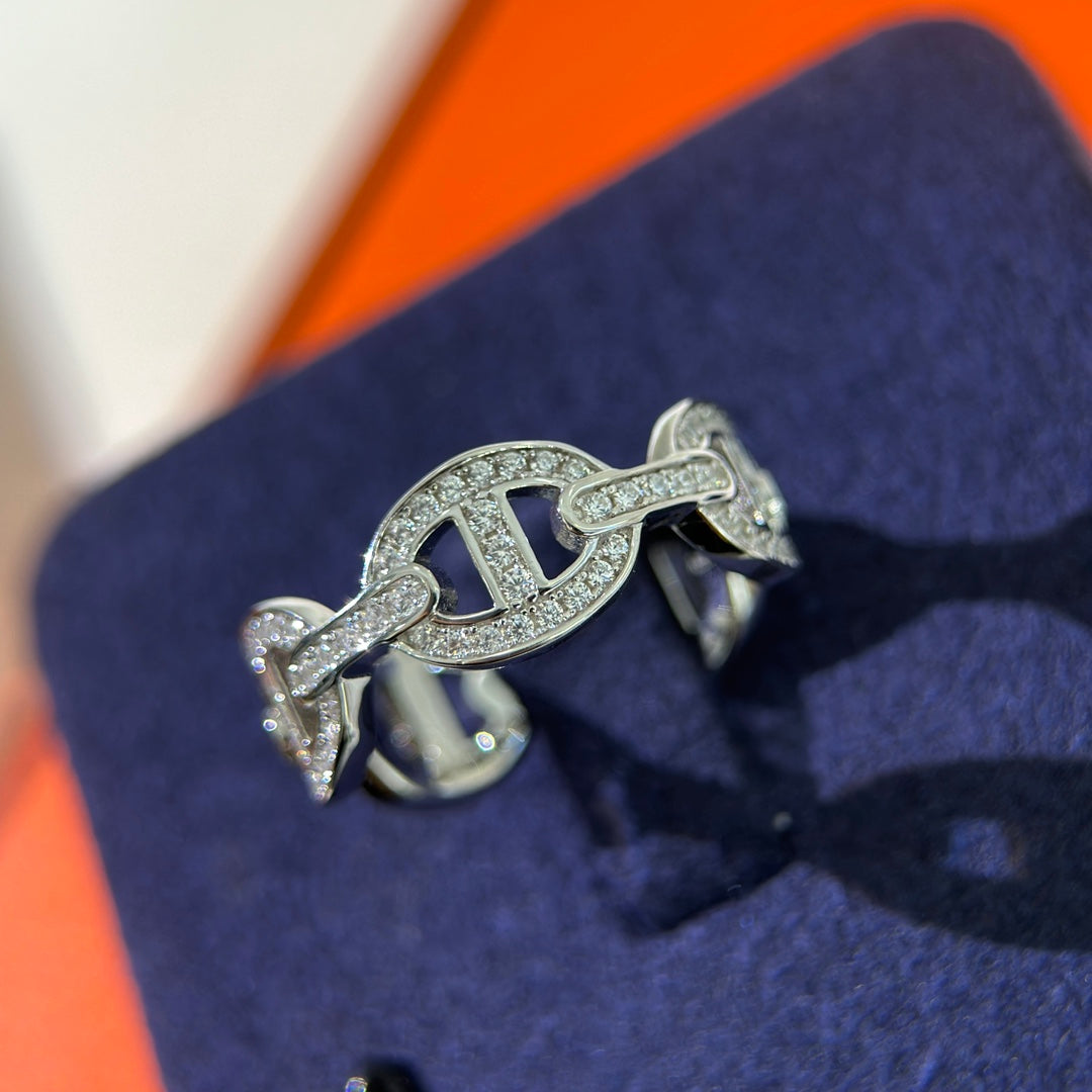 18K Chaine d'Ancre Enchainee Diamond Hermes Ring