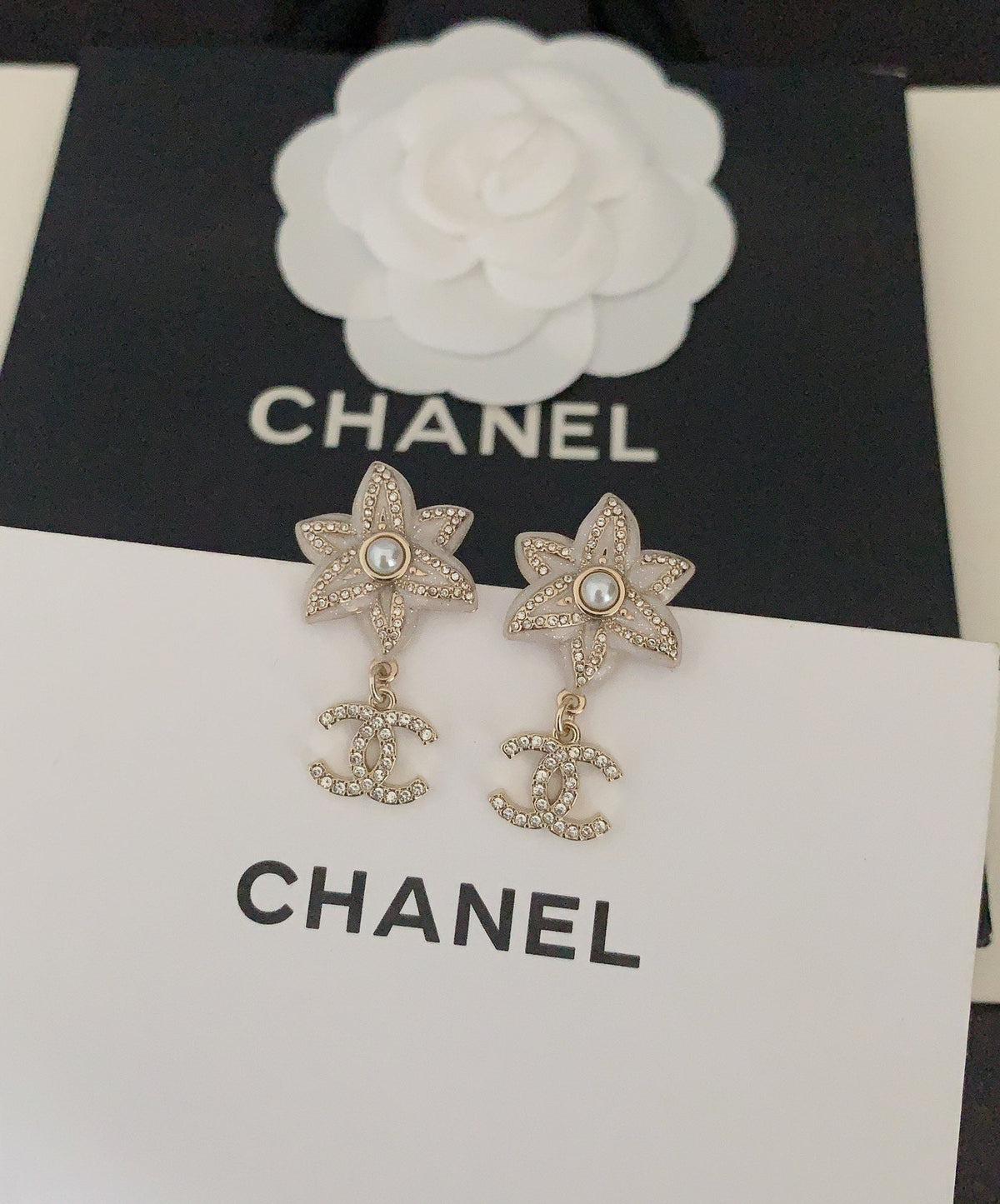 18K  Chanel Camellia Pendant Earrings