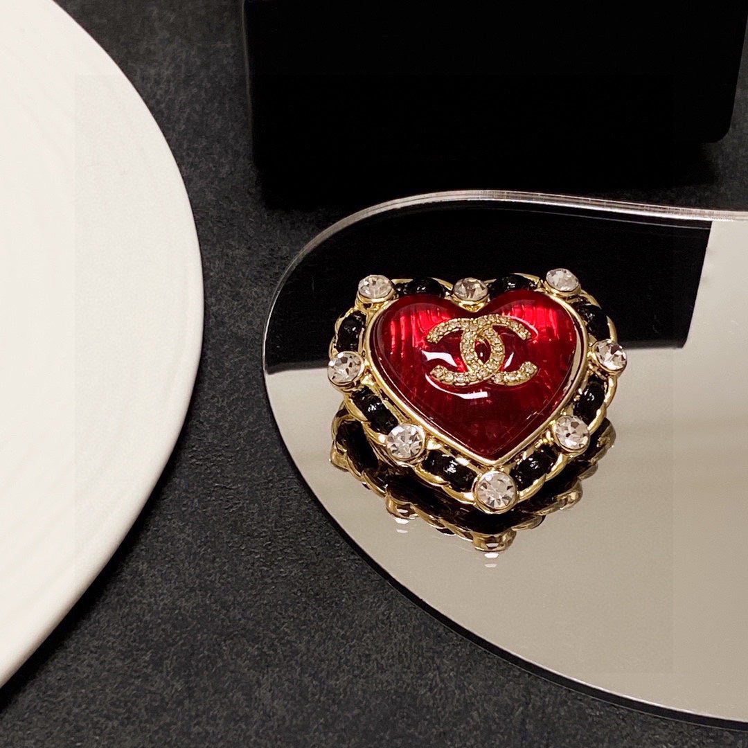 18K  Chanel Red Crystal Heart Brooch