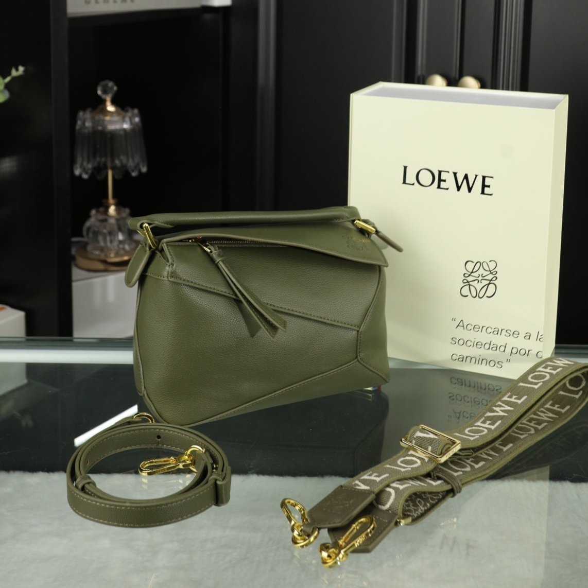 LOE MINI PUZZLE 23 BAG IN DARK OLIVE GREEN CALFSKIN - NO FABRIC STRAP