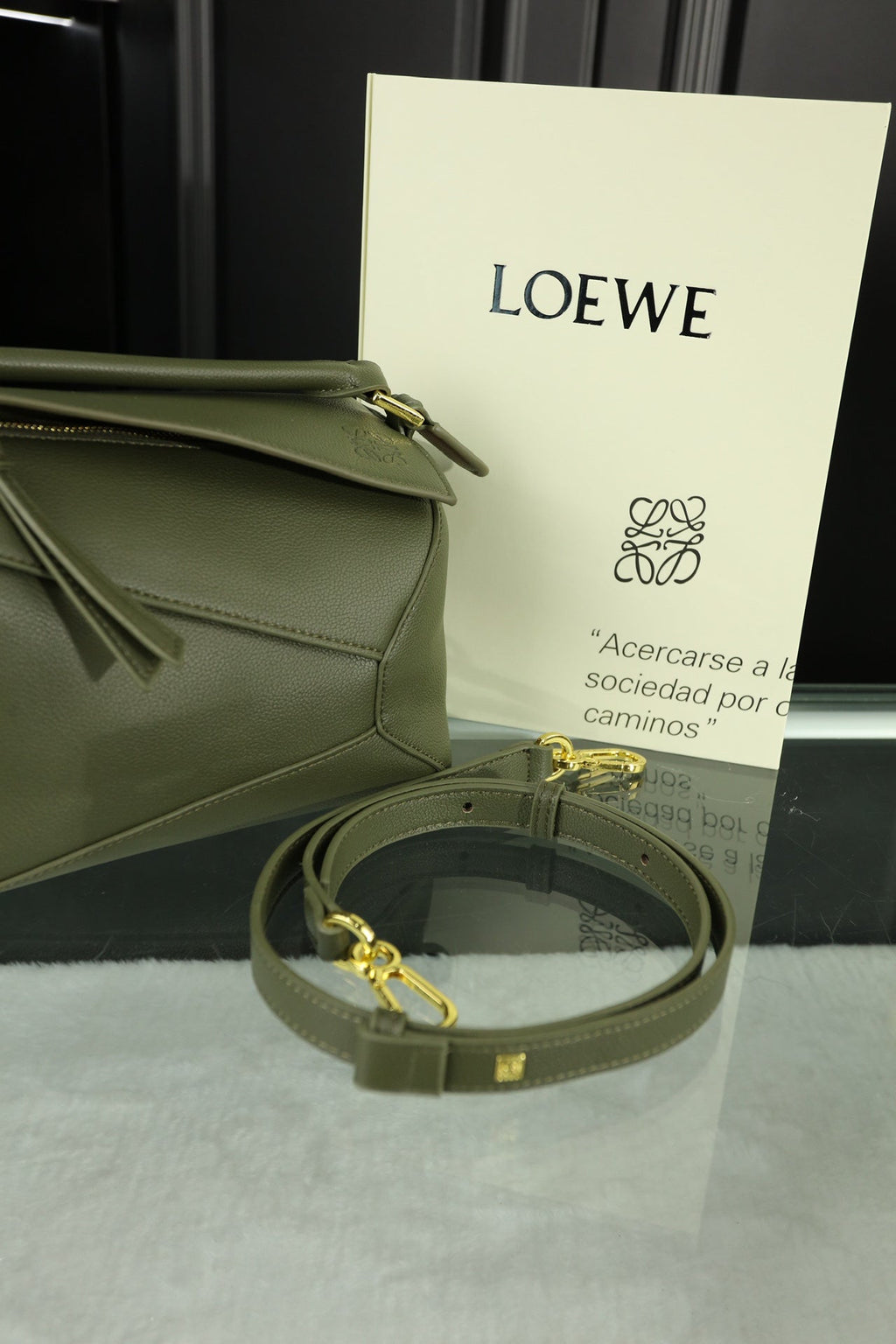 LOE MINI PUZZLE 23 BAG IN DARK OLIVE GREEN CALFSKIN - NO FABRIC STRAP