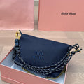 CHAIN SHOULDER BAG 18 IN BLACK FABRIC GOLD HARDWARE