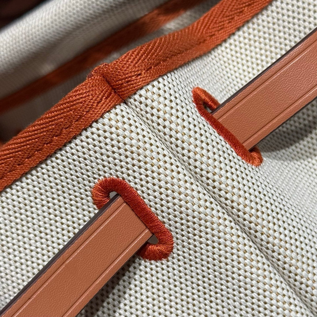 HERMES 25S MINI HERBAG 20 IN BEIGE AND BROWN CANVAS SILVER HARDWARE