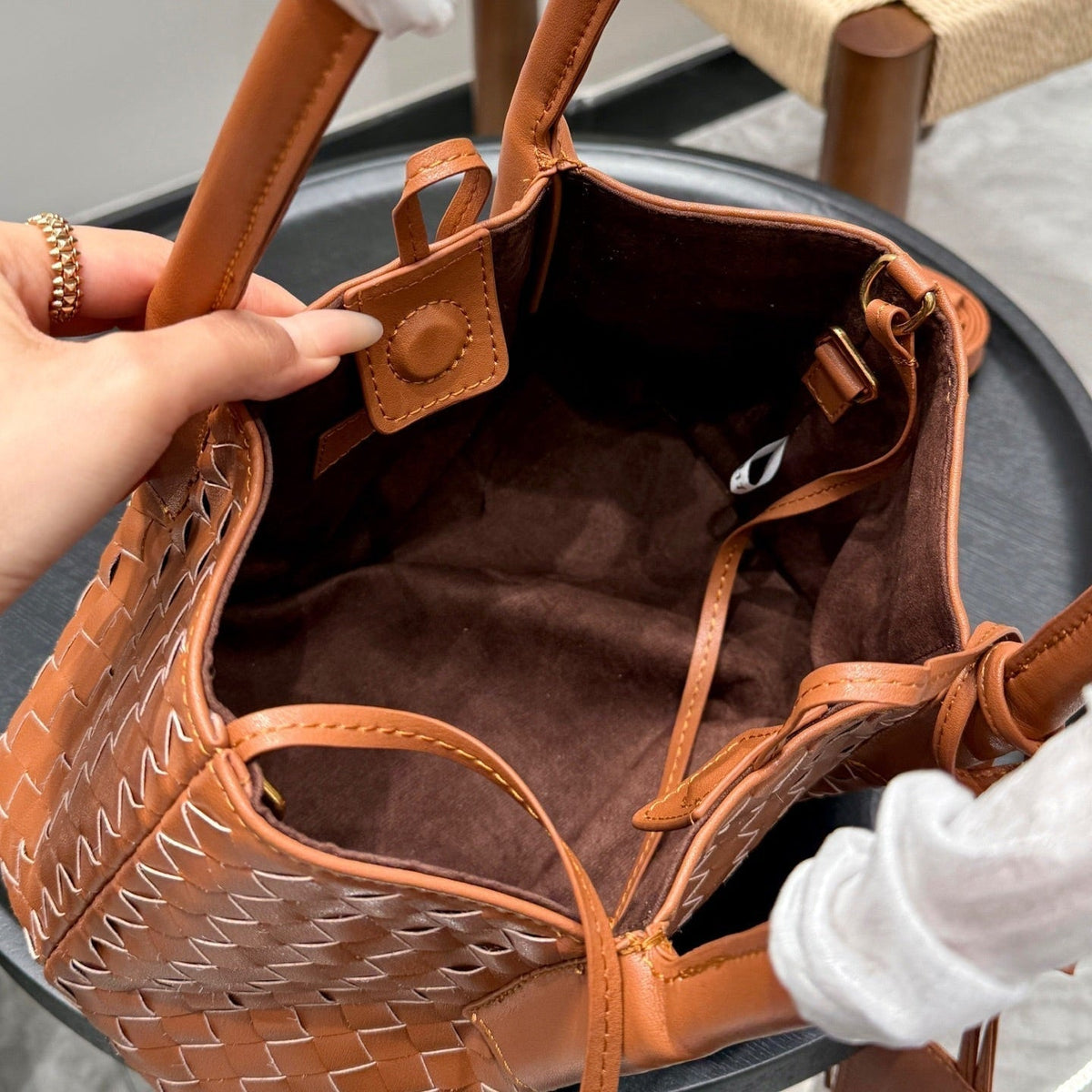 SMALL PINACOTECA TOTE BAG 25 IN RUST BROWN CALFSKIN