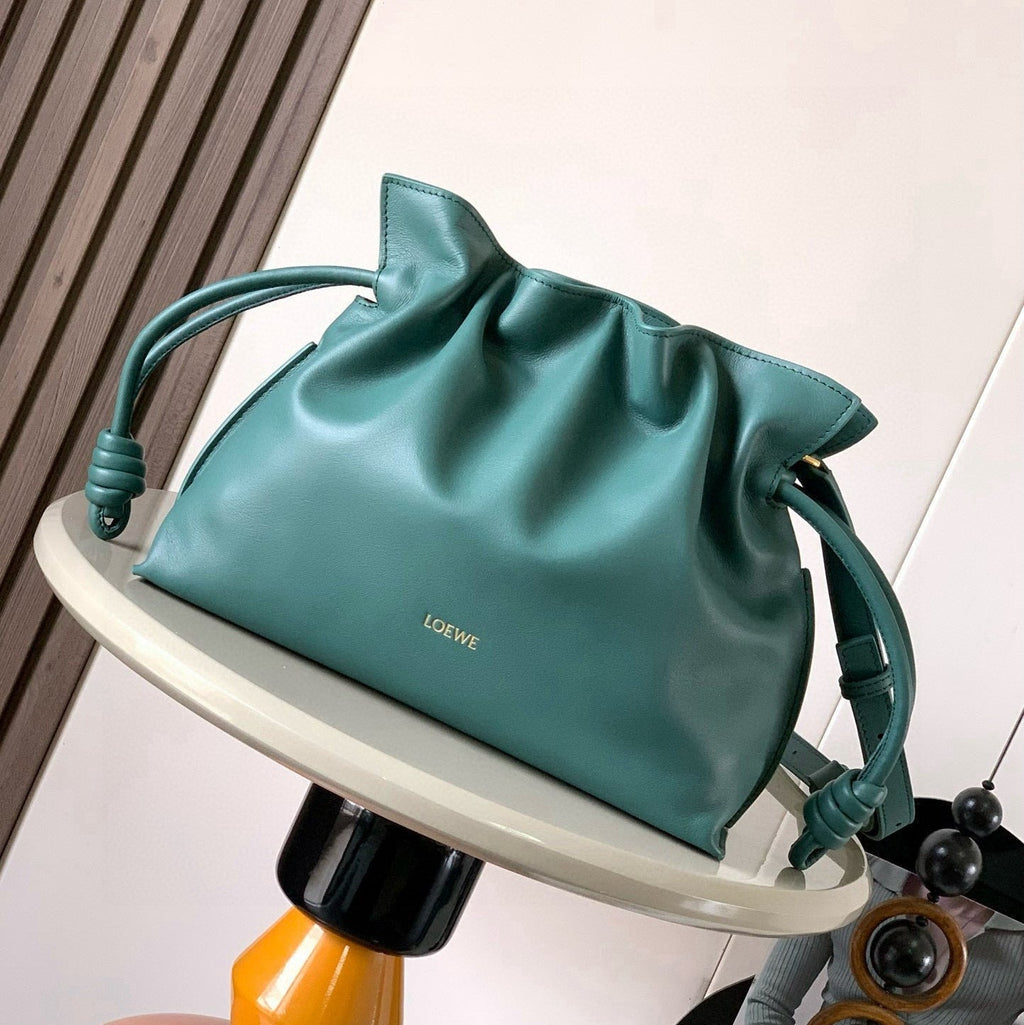 LOEWE 25S LARGE FLAMENCO CLUTCH BAG 30 IN DEEP TEAL CALFSKIN
