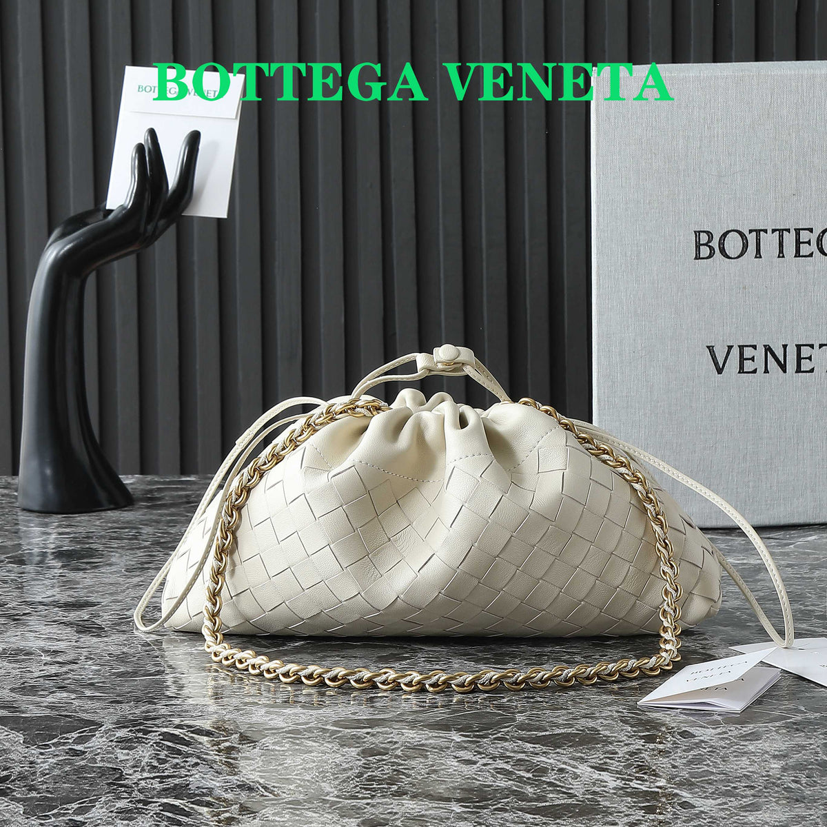BOTTEGA VENETA 25S DUSTBAG NOTTE 33 IN IVORY CALFSKIN GOLD HARDWARE