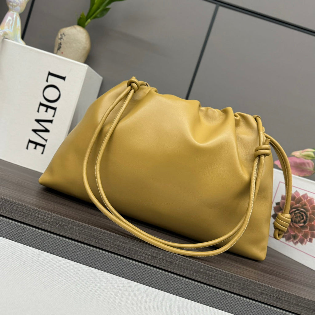 LOE LARGE 41 FLAMENCO PURSE BUCKET IN DIJON YELLOW LAMBSKIN GOLD HARDWARE