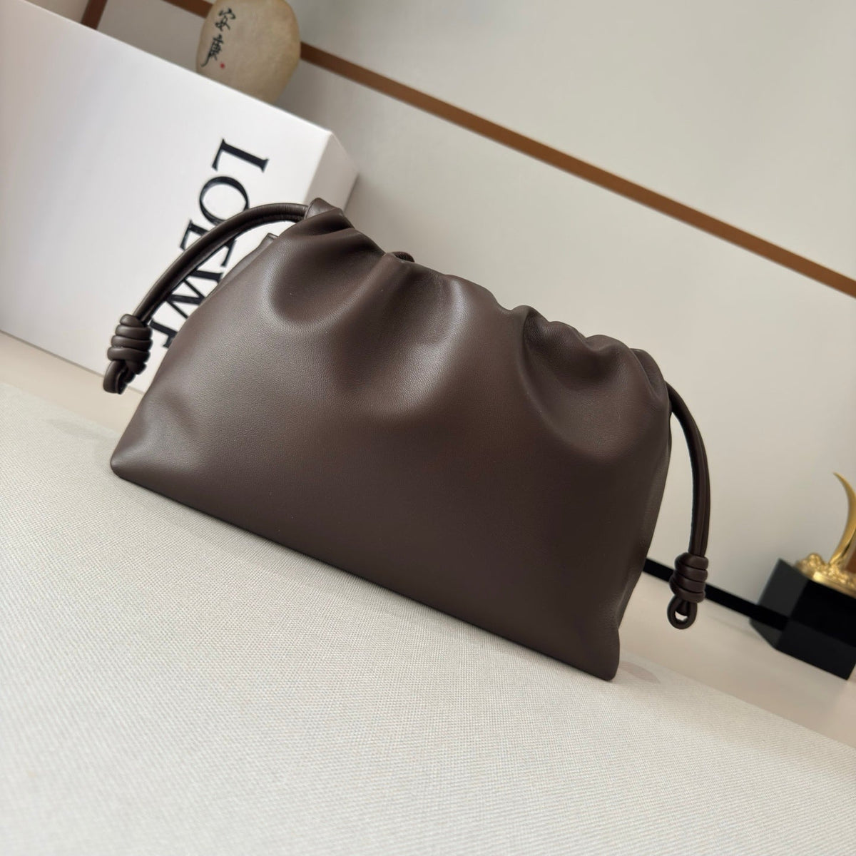 LOEWE 25S FLAMENCO PURSE 30 IN BROWN NAPPA LEATHER GOLD HARDWARE