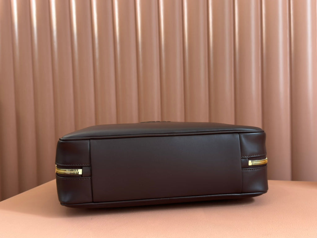 BEAU TOP HANDLE BAG 34 IN CEDAR BROWN SMOOTH CALFSKIN