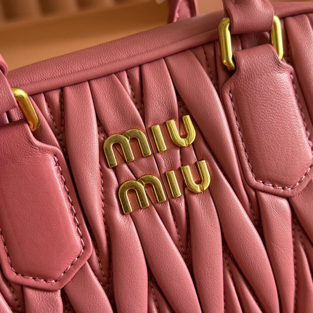MIUMIU 26S ARCADIE MATELASSE BAG 19 IN DUSTY ROSE PINK CALFSKIN GOLD HARDWARE