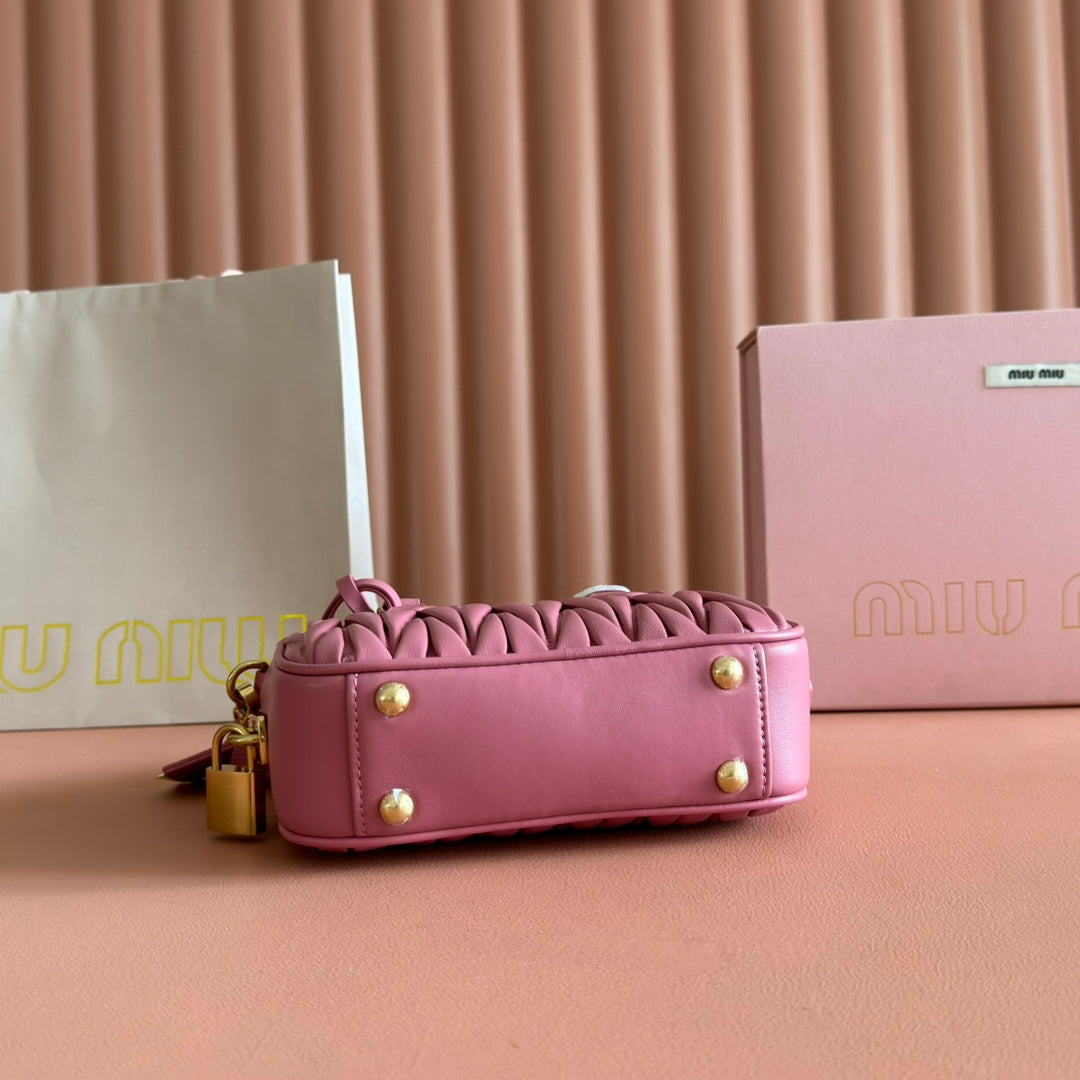 MIUMIU 26S ARCADIE MATELASSE BAG 19 IN DUSTY ROSE PINK CALFSKIN GOLD HARDWARE