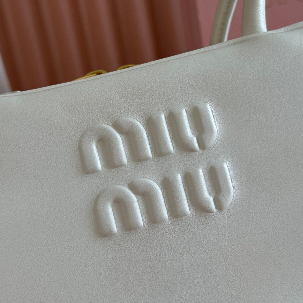 MIUMIU 26S BEAU TOP HANDLE BAG 29 IN WHITE CALFSKIN GOLD HARDWARE