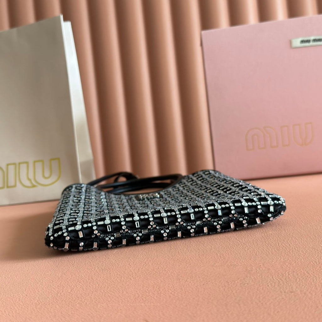 MIUMIU 26S CRYSTAL TOTE 24 BAG IN BLACK CALFSKIN