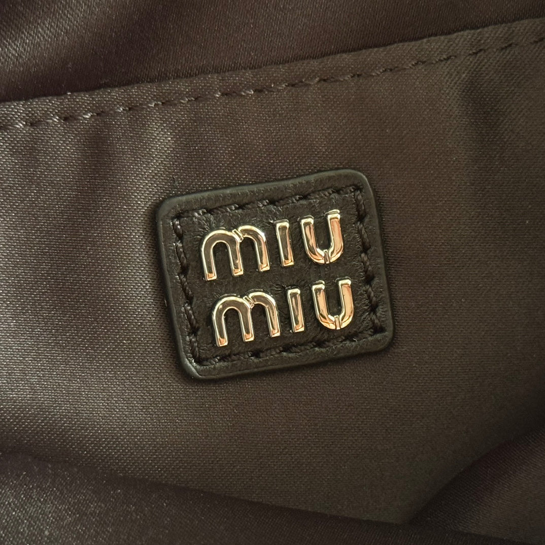 MIUMIU 26S CRYSTAL TOTE 24 BAG IN BLACK CALFSKIN
