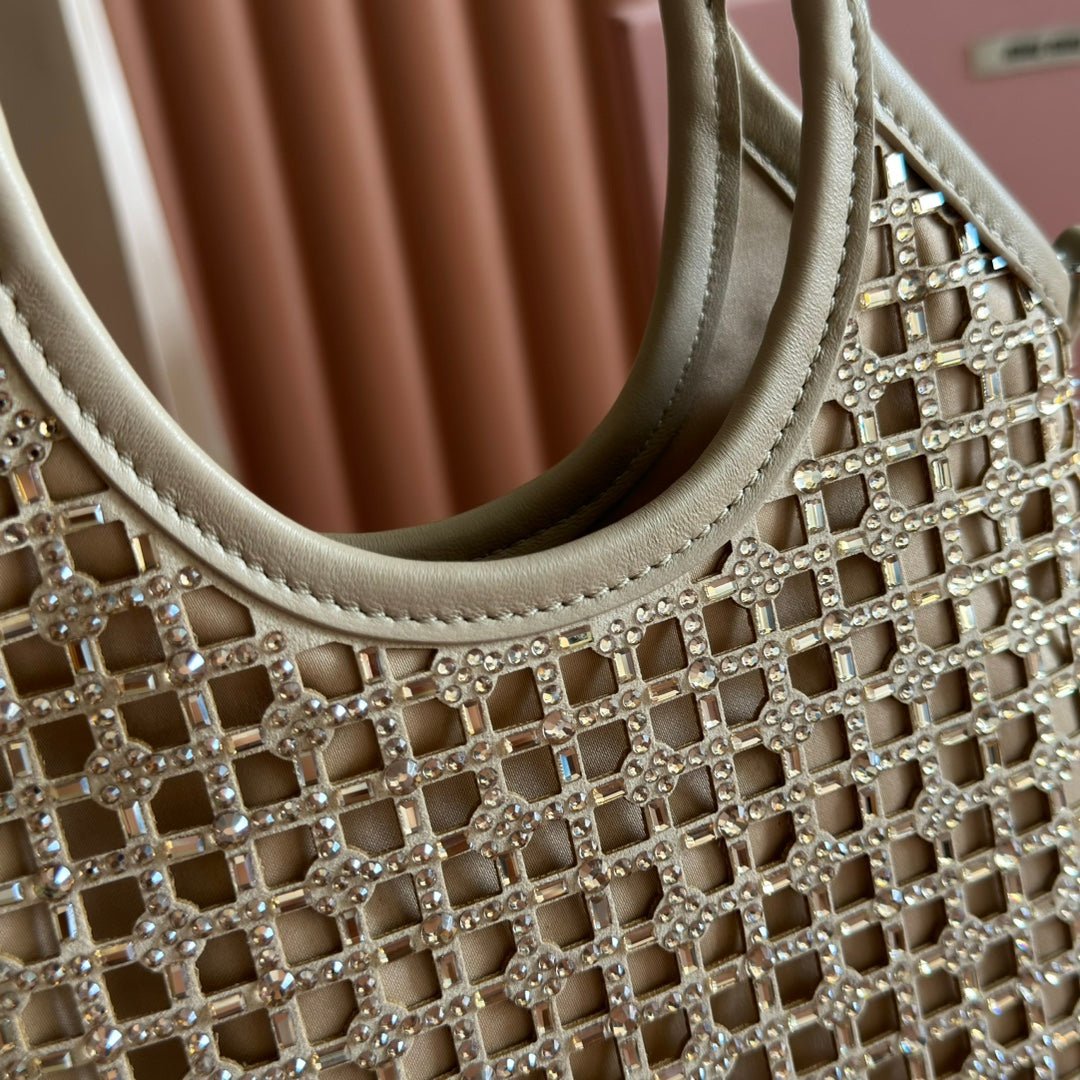 MIUMIU 26S CRYSTAL TOTE 24 BAG IN DARK BEIGE CALFSKIN