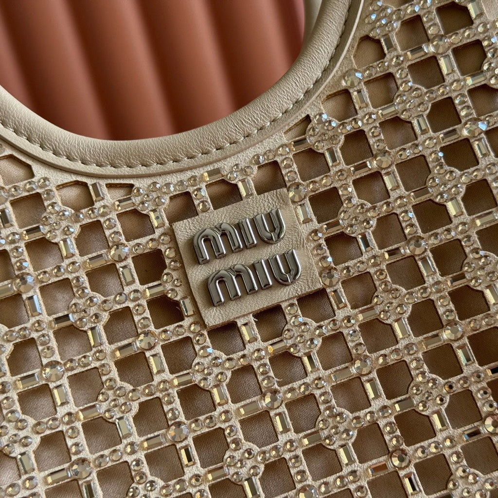 MIUMIU 26S CRYSTAL TOTE 24 BAG IN DARK BEIGE CALFSKIN