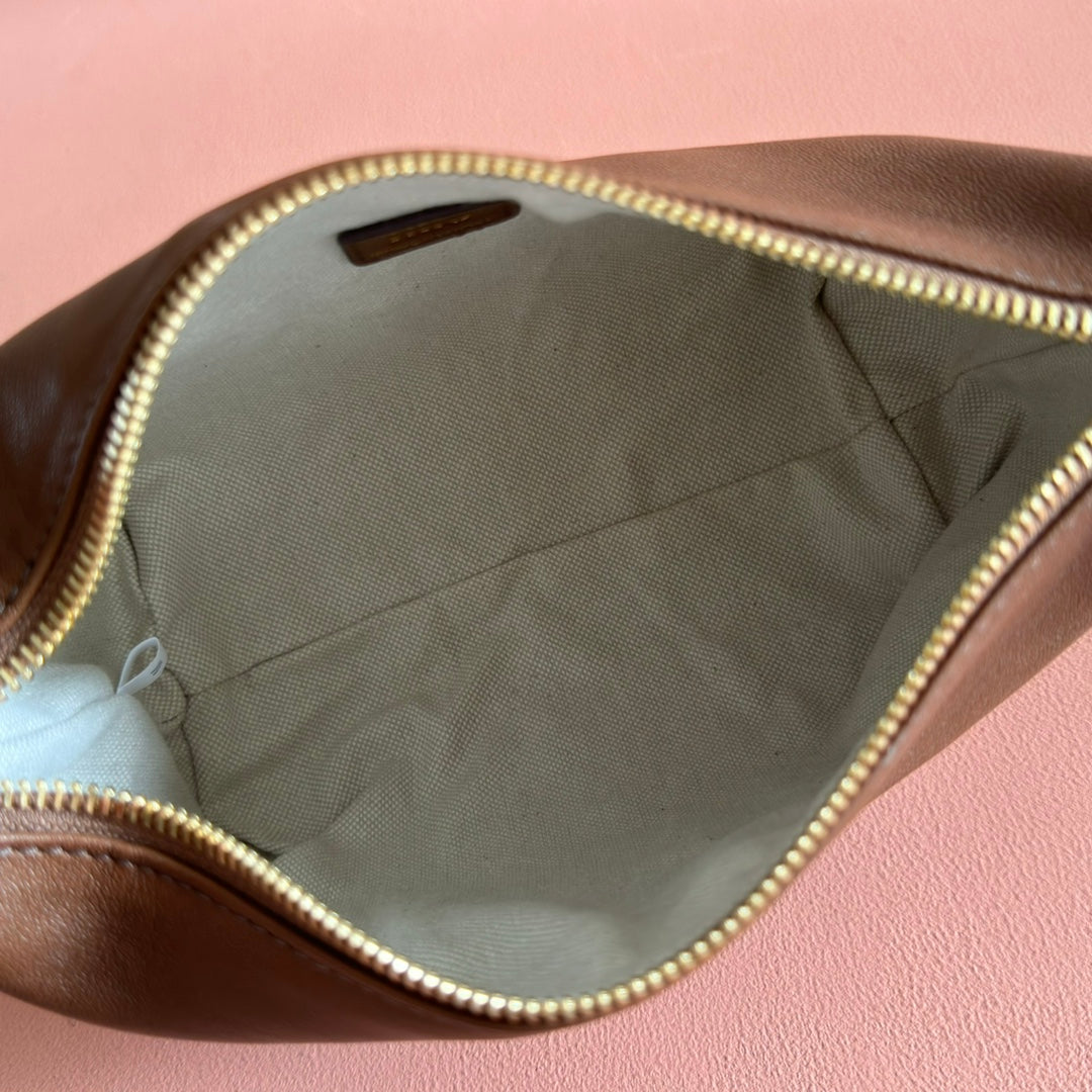 MIUMIU 26S CORDUROY POUCH BAG 25 IN BROWN CALFSKIN GOLD HARDWARE