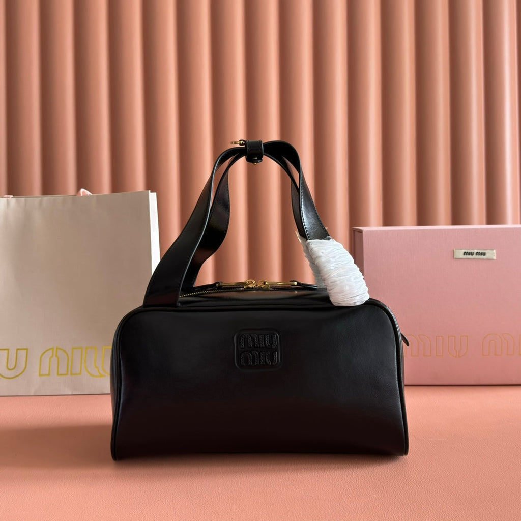 MIUMIU 26S TOP-HANDLE BAG 28 IN BLACK CALFSKIN GOLD HARDWARE