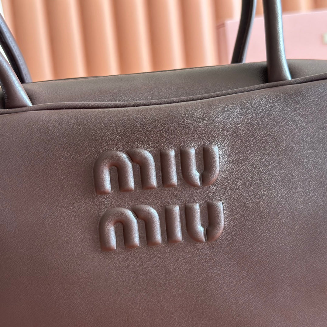 MIUMIU 26S BEAU TOP HANDLE BAG 29 IN DARK BROWN CALFSKIN GOLD HARDWARE