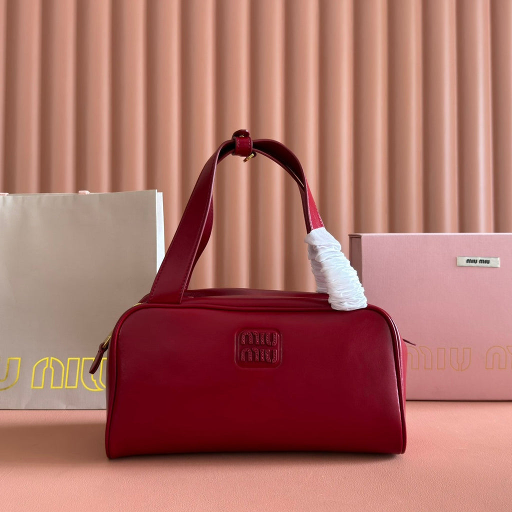 MIUMIU 26S TOP-HANDLE BAG 28 IN DARK RED CALFSKIN GOLD HARDWARE