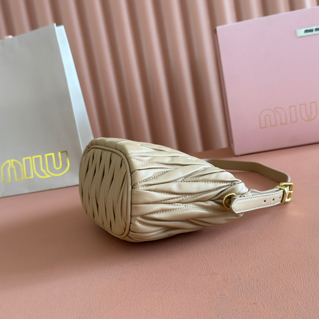 MIUMIU 26S POUCH BAG 15 IN DARK BEIGE CALFSKIN GOLD HARDWARE