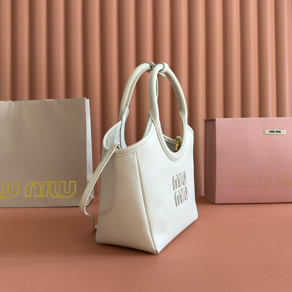 MIUMIU 26S IVY BAG 23 IN WHITE CALFSKIN GOLD HARDWARE