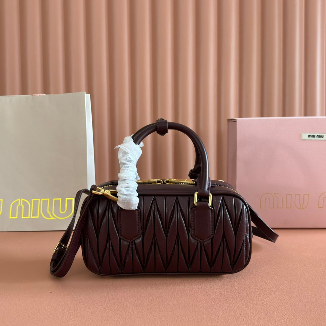 MIUMIU 26S ARCADIE MATELASSE BAG 22 IN DARK BROWN CALFSKIN GOLD HARDWARE