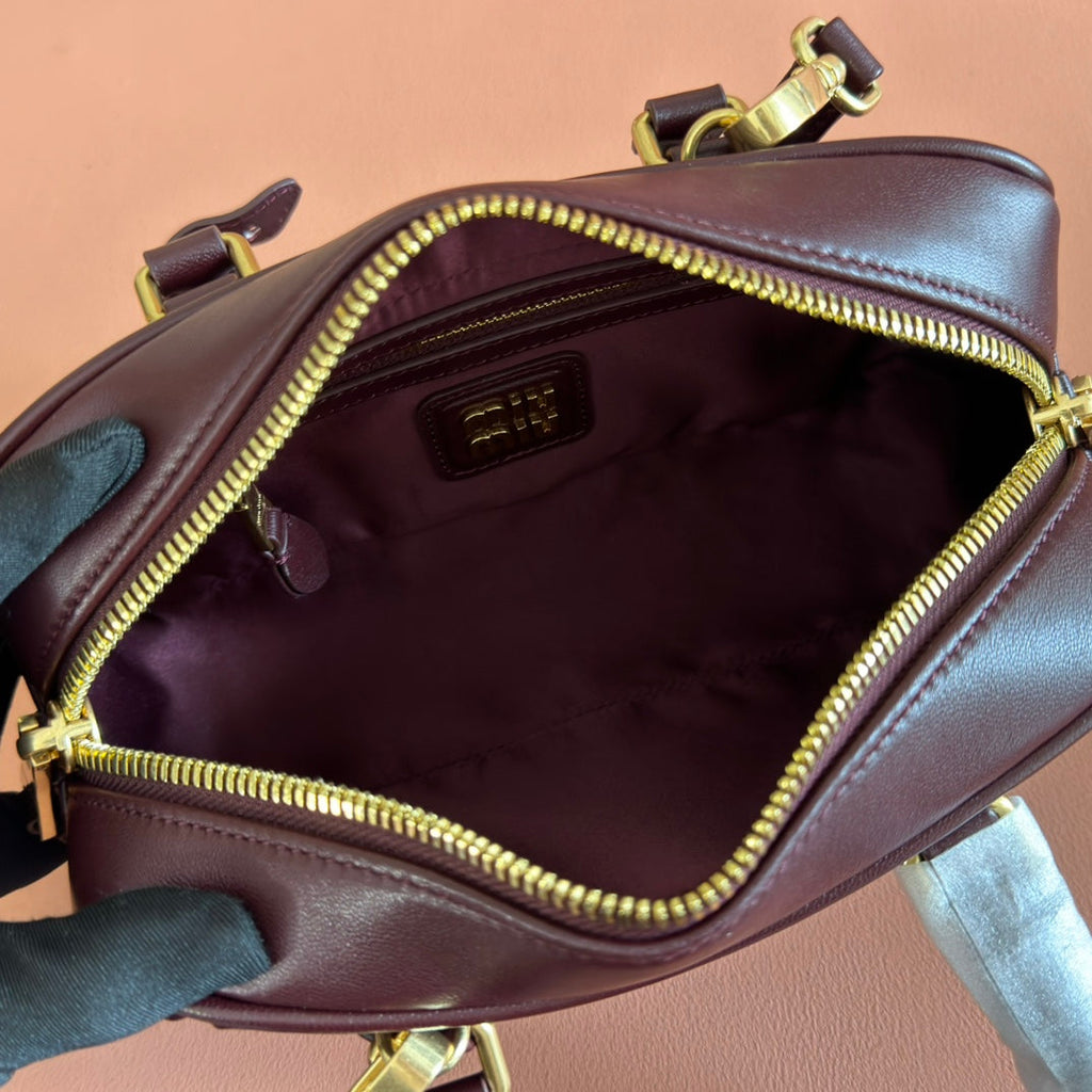 MIUMIU 26S ARCADIE MATELASSE BAG 22 IN DARK BROWN CALFSKIN GOLD HARDWARE