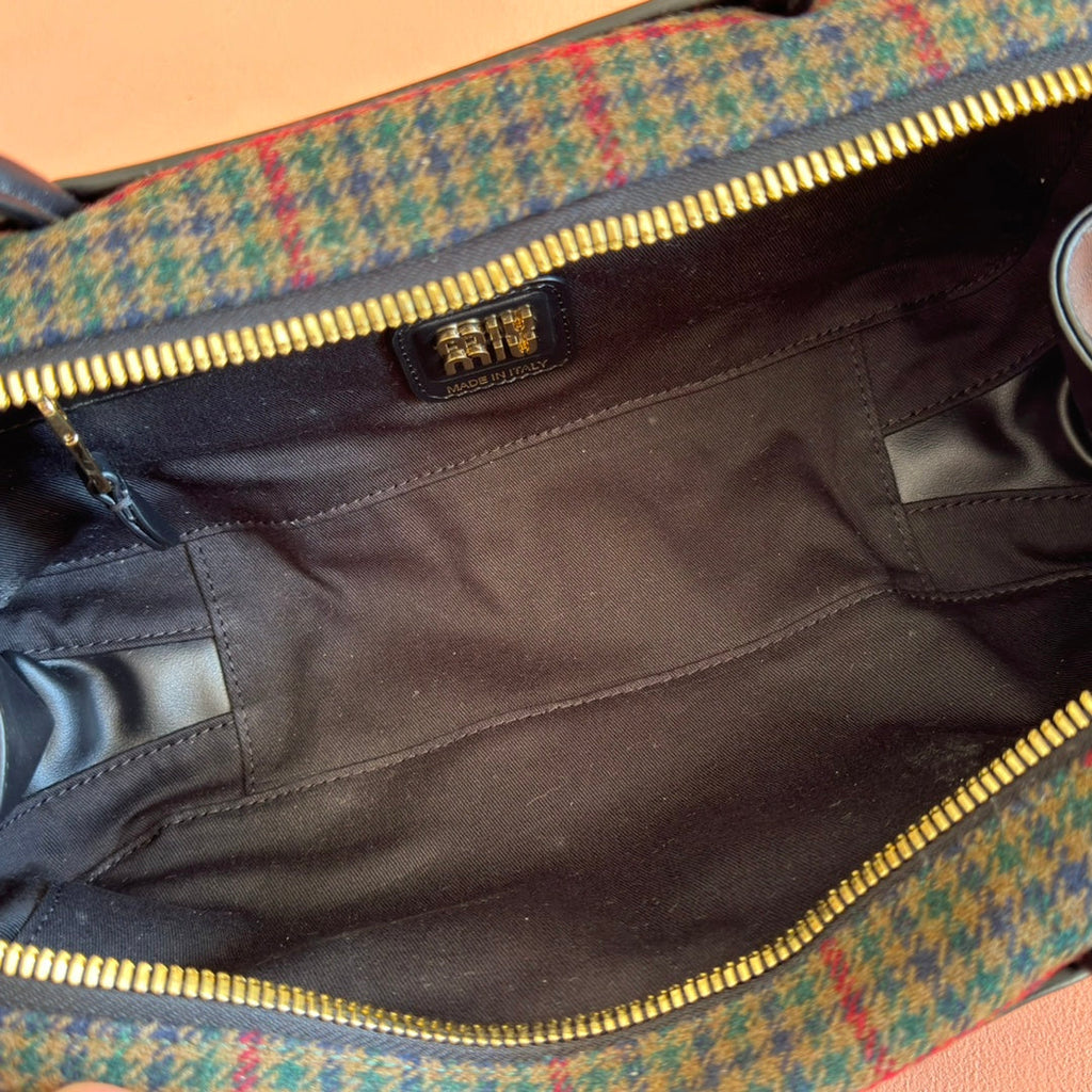 MIUMIU 26S BEAU CANVAS BAG 28 IN MULTICOLOR WOOL AND BLACK CALFSKIN