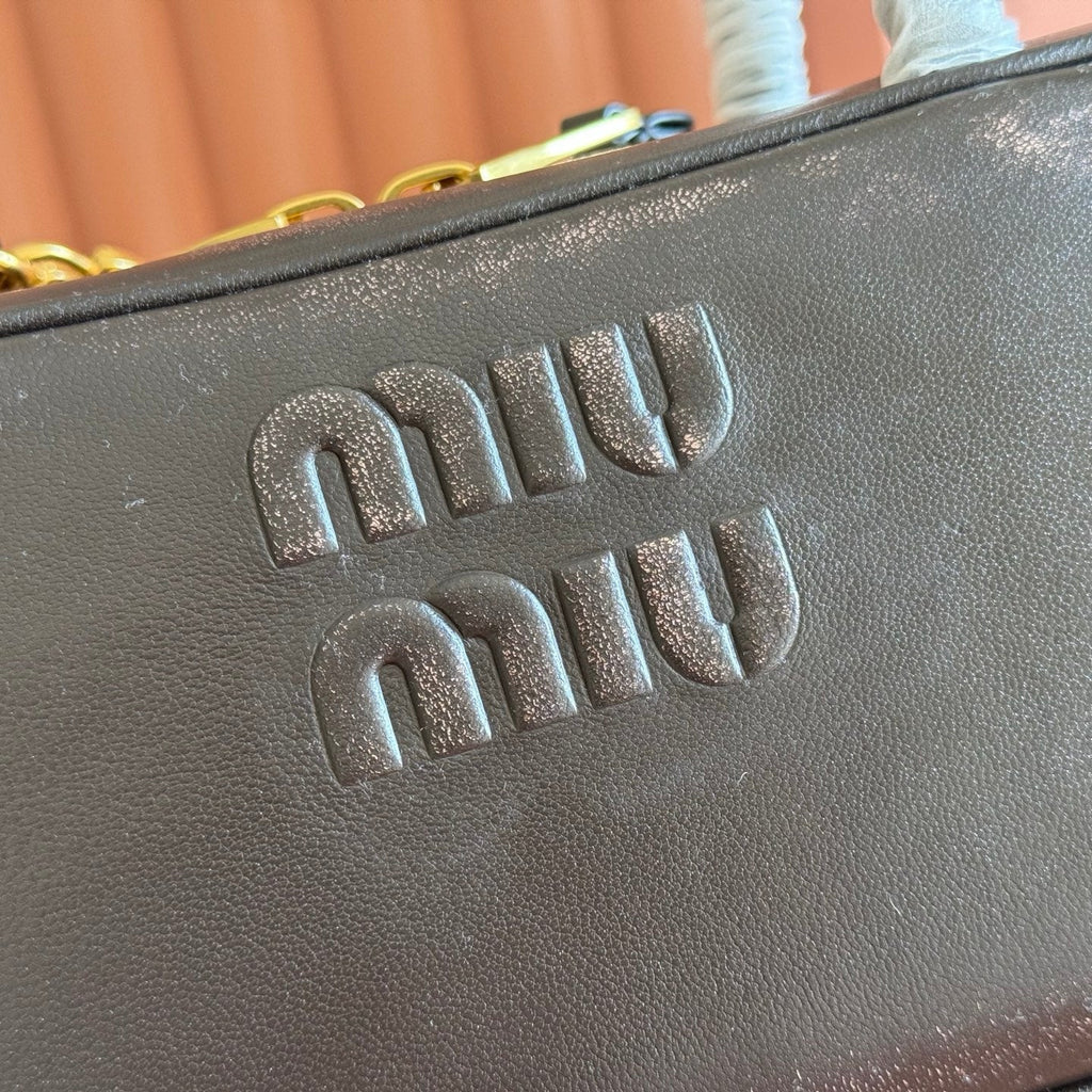MIUMIU 26S BEAU TOP HANDLE BAG 28 IN BLACK CALFSKIN GOLD HARDWARE