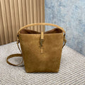 LE 37 SMALL BUCKET BAG 25 IN BROWN SUEDE GOLD HARDWARE