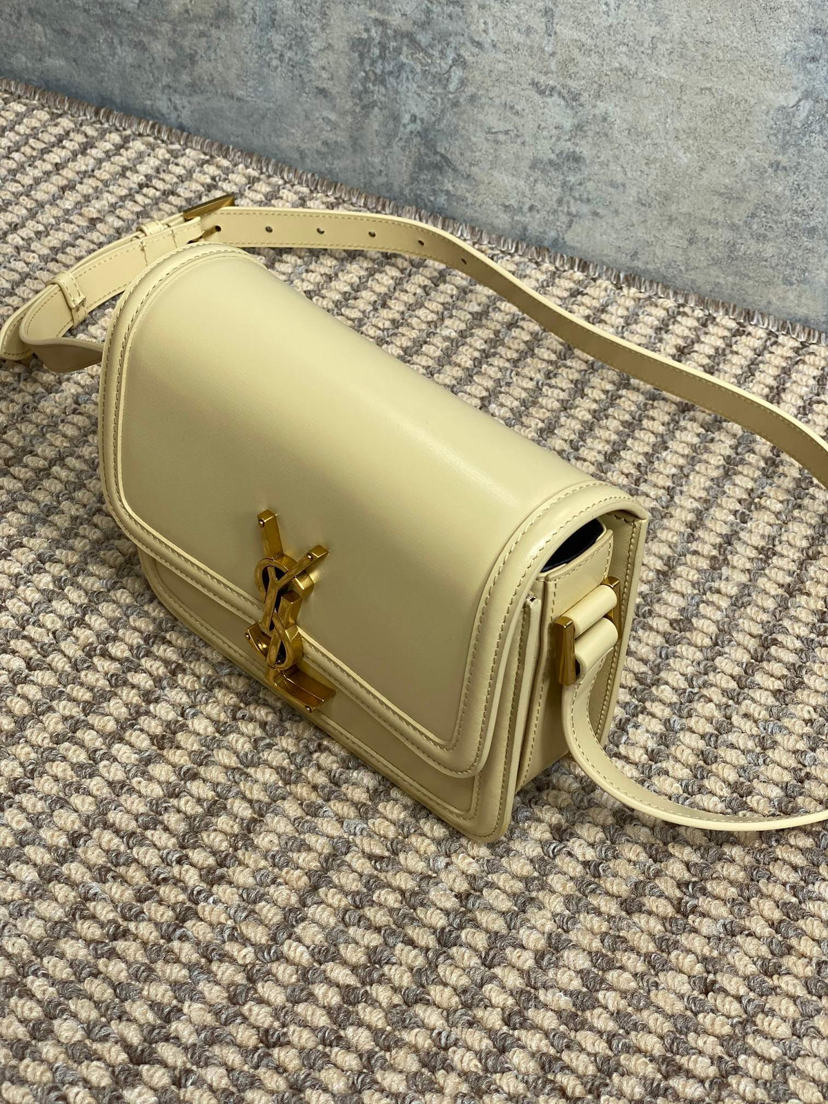 SOLFERINO SMALL SATCHEL 19 IN CANARY YELLOW CALFSKIN GOLD HARDWARE
