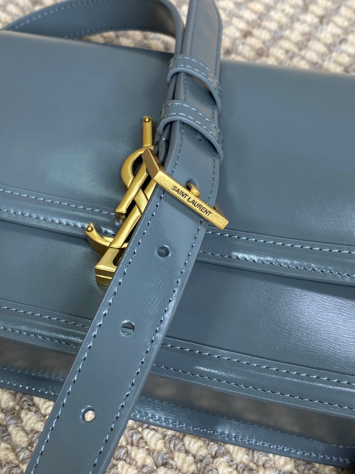 SOLFERINO SMALL SATCHEL 23 IN DARK GREY CALFSKIN GOLD HARDWARE