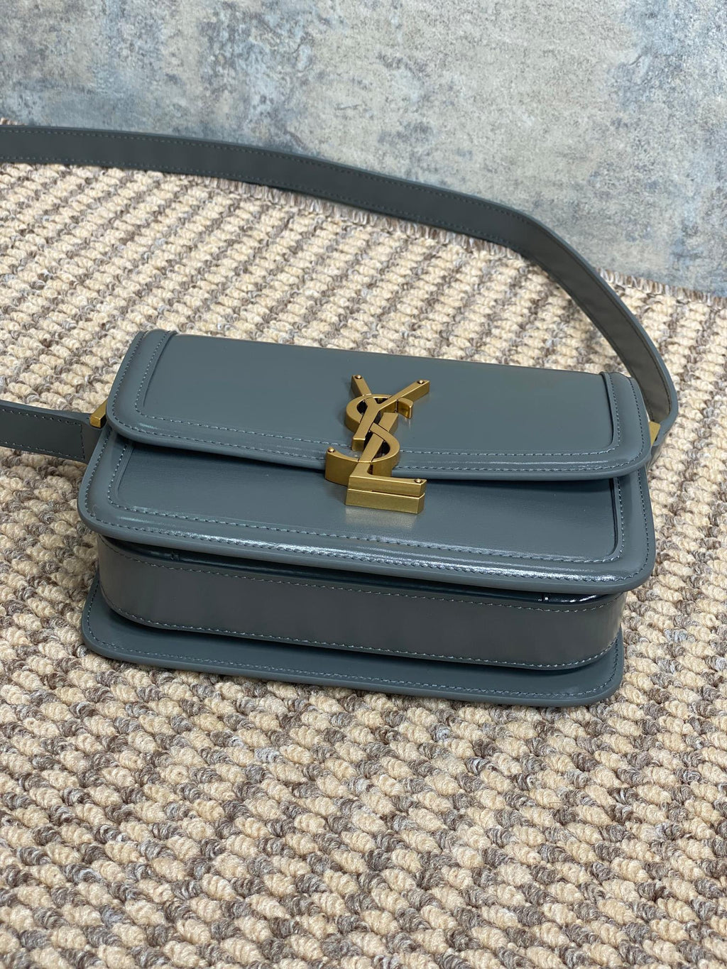 SOLFERINO SMALL SATCHEL 19 IN DARK GREY CALFSKIN GOLD HARDWARE