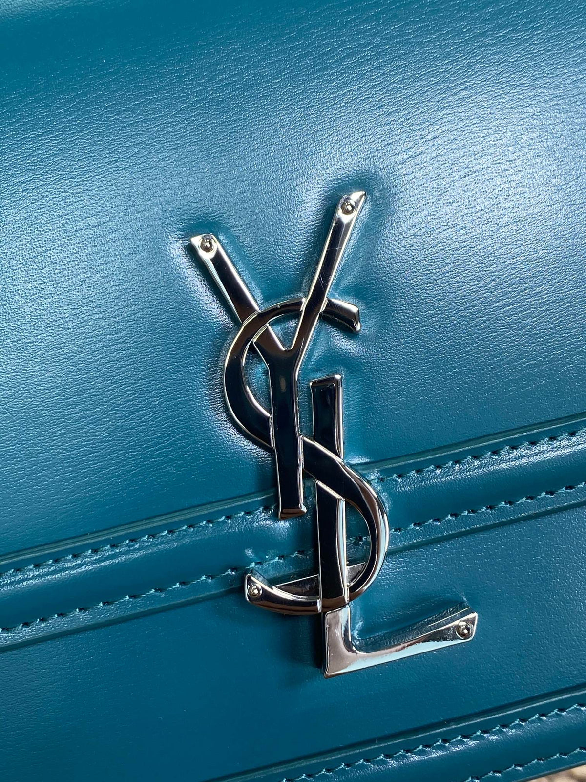 SOLFERINO SMALL SATCHEL 23 IN CERULEAN BLUE CALFSKIN GOLD HARDWARE