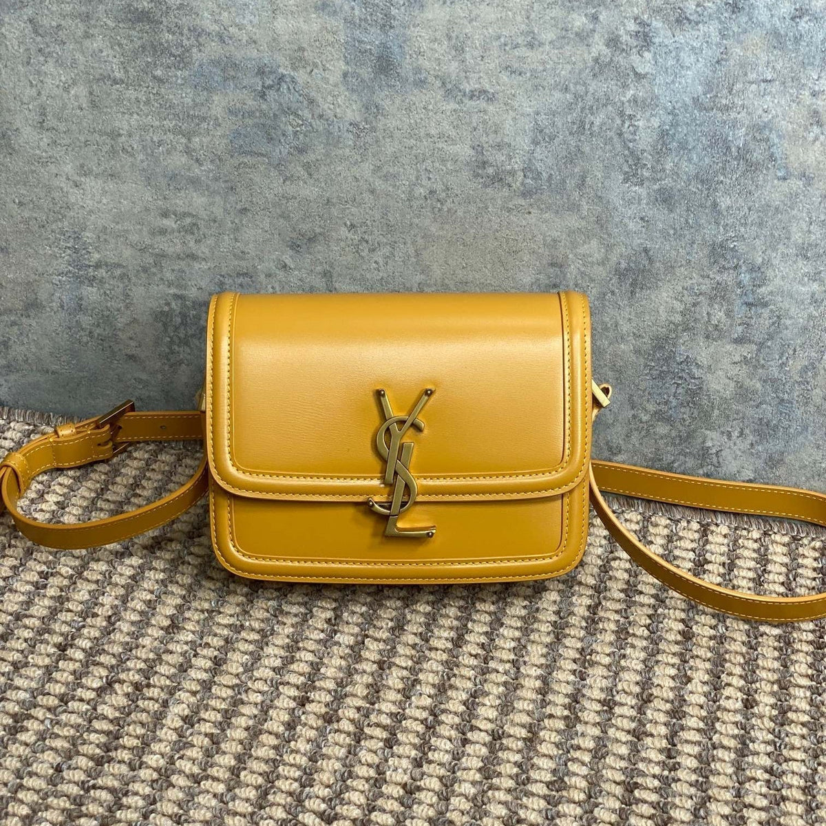 SOLFERINO SMALL SATCHEL 19 IN SAFFRON YELLOW CALFSKIN GOLD HARDWARE