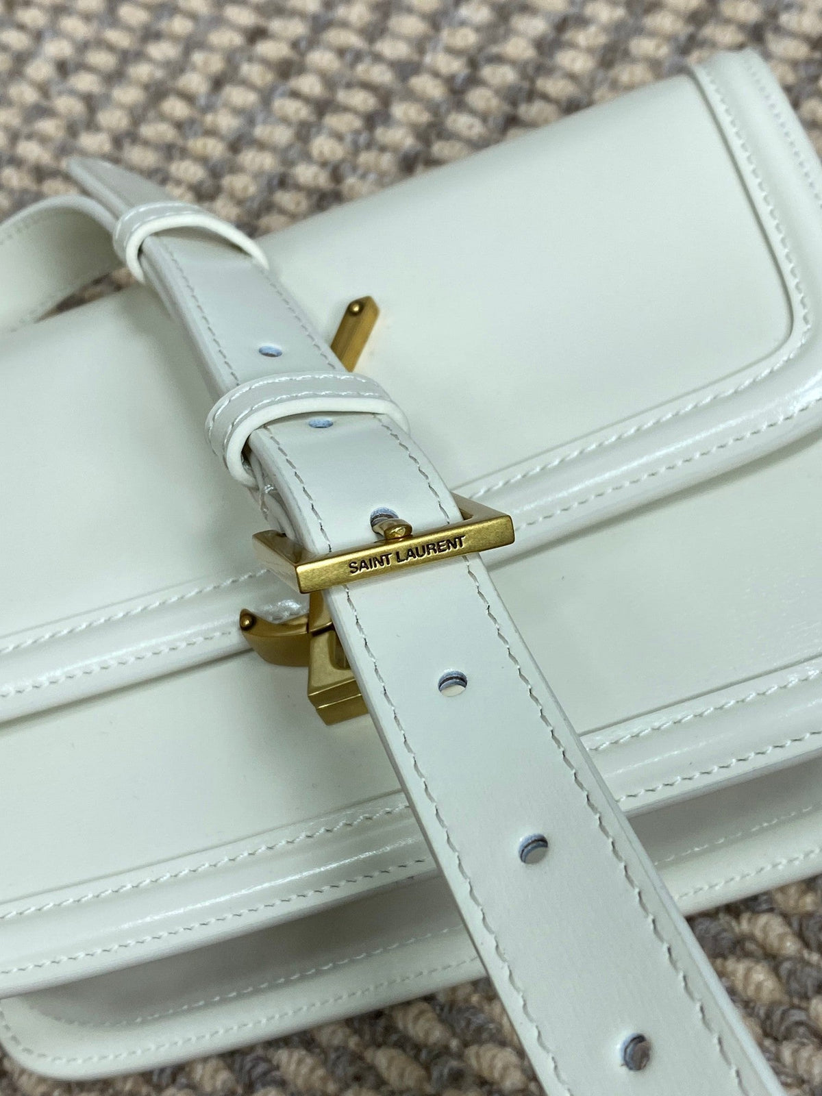 SOLFERINO SMALL SATCHEL 19 IN WHITE CALFSKIN GOLD HARDWARE