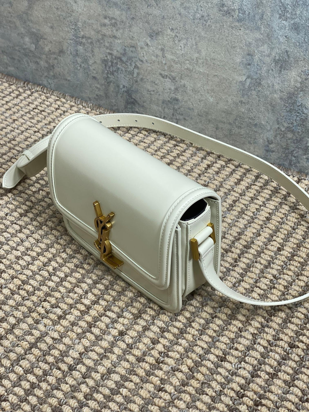 SOLFERINO SMALL SATCHEL 19 IN WHITE CALFSKIN GOLD HARDWARE