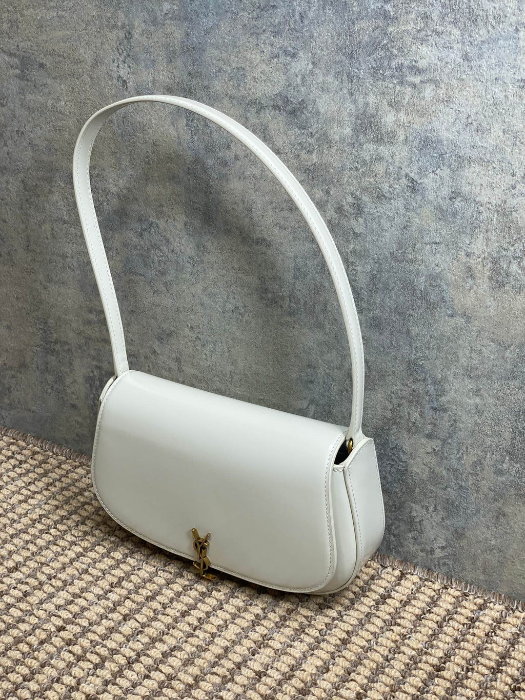 VOLTAIRE IN BOX SHOULDER BAG 21 IN WHITE CALFSKIN GOLD METALLIC